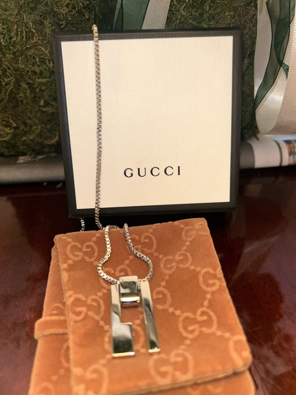 🥳Gucci Silver Double-Bar Pendant Necklace Set - Picture 6 of 8